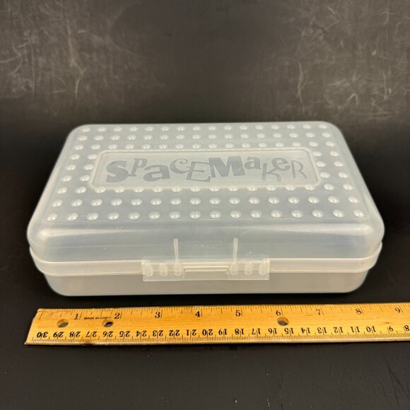 Vtg 90s Frosted Clear Plastic Spacemaker Crayon Pencil Pen Case Hinged Lid Used - Picture 1 of 13